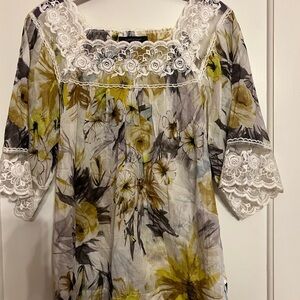Karen Kane Yellow Floral Lace Blouse